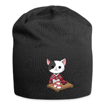 Cute Kawaii Cat in Kimono Sushi - Jersey-Beanie - Schwarz - Vorne