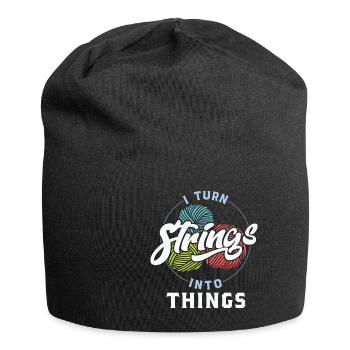 Knitting I Turn Strings into Things - Jersey-Beanie - Schwarz - Vorne