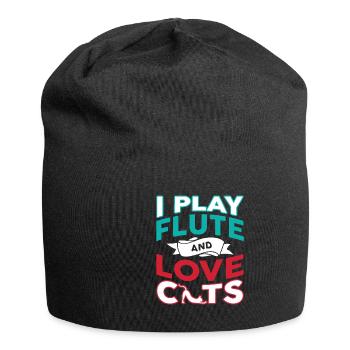 I Play Flute And Love Cats - Jersey-Beanie - Schwarz - Vorne