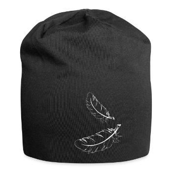 Deux plumes blanches - Bonnet en jersey - noir - Devant