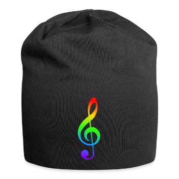 Notenschlüssel Regenbogenfarben - Jersey-Beanie - Schwarz - Vorne