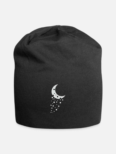 Mond und Sterne - Jersey-Beanie - Schwarz
