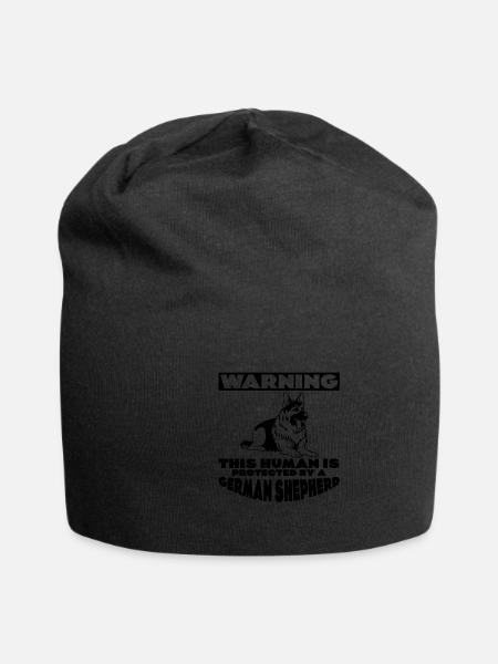 This human is protected by a German Shepherd 3 - Jersey Beanie - black