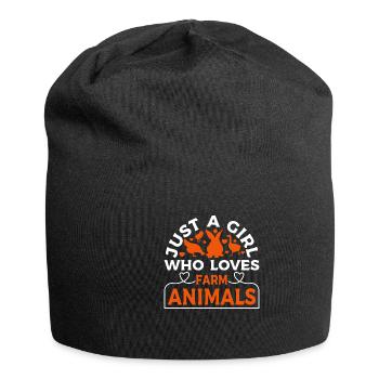 Filles, animaux de ferme, vaches, cochons, chèvres - Bonnet en jersey - noir - Devant