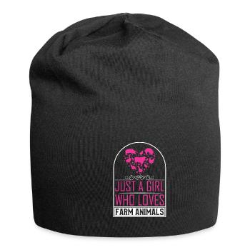 Filles, animaux de ferme, vaches, cochons, chèvres - Bonnet en jersey - noir - Devant