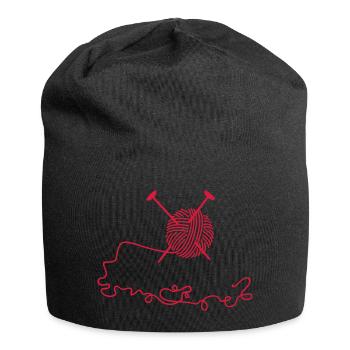 Wollknäuel mit Nadeln / wool n knitting needles ( - Jersey-Beanie - Schwarz - Vorne