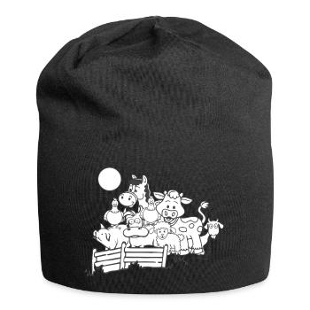 Ferme, ferme, cheval, poulet, cochon, mouton, vache - Bonnet en jersey - noir - Devant