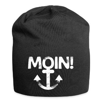 Moin mit Anker. weiß - Jersey-Beanie - Schwarz - Vorne