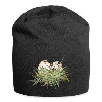 deux œufs de caille dans le nid de foin - Bonnet en jersey - noir - Devant