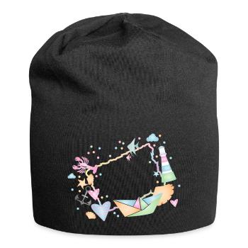 maritimer Rahmen aus bunten Muscheln und Symbole - Jersey-Beanie - Schwarz - Vorne