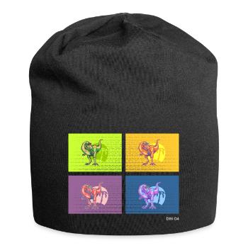 DIN O4 (Saurier-Pop-Art-Edition) - Jersey-Beanie - Schwarz - Vorne