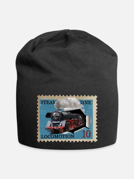 Briefmarke Dampflokomotive - Jersey-Beanie - Schwarz