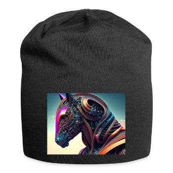 Mechanischer Pferdekopf - Jersey-Beanie - Schwarz - Vorne