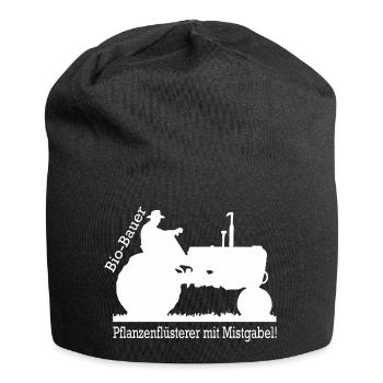 Bio Bauer Pflanzenflüsterer mit Mistgabel Geschenk - Jersey-Beanie - Schwarz - Vorne