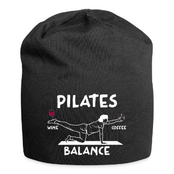 Pilates Balance Wein Und Kaffee Motiv - Jersey-Beanie - Schwarz - Vorne