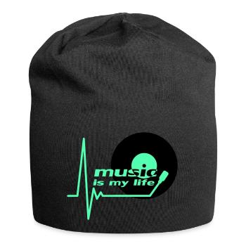 Music is my Life Pulse Heartbeat Vinyl Music Logo - Jersey Beanie - black - Front