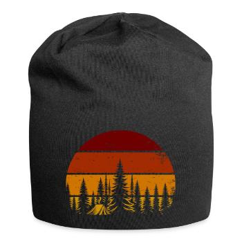 Retro Sonnenuntergang im Wald – Camping Vibes - Jersey-Beanie - Schwarz - Vorne