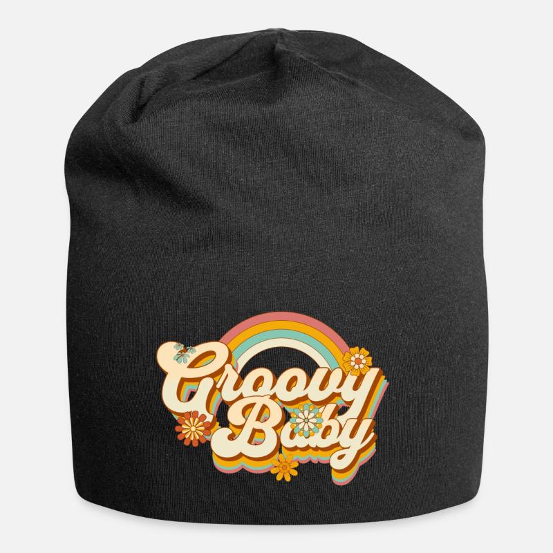 Design de fleur rétro avec arc-en-ciel - Bonnet en jersey - noir