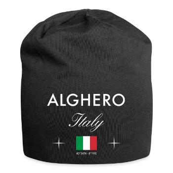 Alghero Sardinia Coordinates Travel Souvenir - Jersey Beanie - black - Front