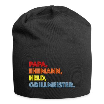 Papa, Ehemann, Held, Grillmeister | Party, Fleisch - Jersey-Beanie - Schwarz - Vorne