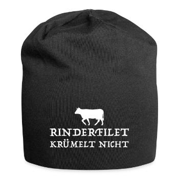 Rinderfilet krümelt nicht | Grill, lustige Sprüche - Jersey-Beanie - Schwarz - Vorne