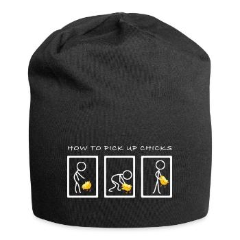 Wie man Hühnchen aufnimmt | lustige Sprüche - Jersey-Beanie - Schwarz - Vorne