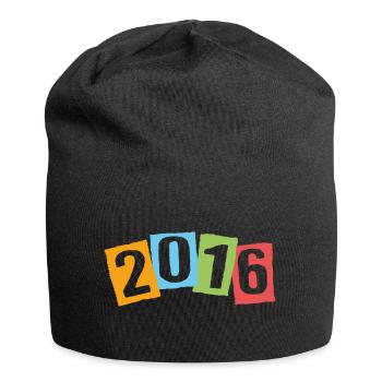 Né en 2016 – Anniversaire avec de grands chiffres colorés - Bonnet en jersey - noir - Devant