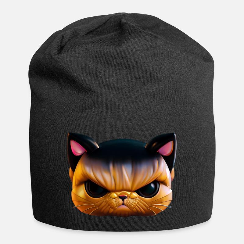 Magical angry cat face! - Jersey Beanie - black