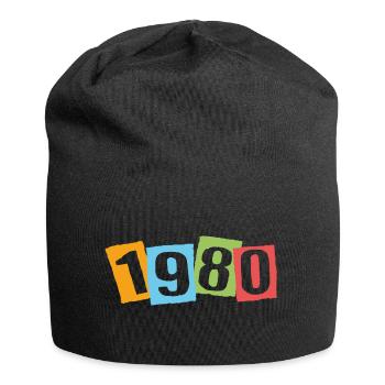 Né en 1980 – Anniversaire avec de grands numéros colorés - Bonnet en jersey - noir - Devant