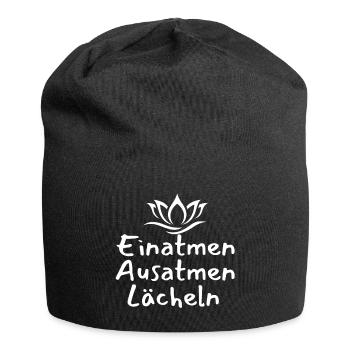 einatmen ausatmen lächeln Sprüche Statement - Jersey-Beanie - Schwarz - Vorne