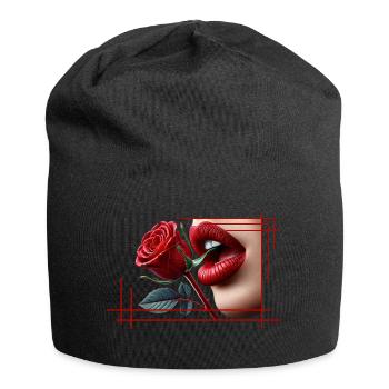 Die rote Rose der Leidenschaft und der verführerischen Lippen - Jersey-Beanie - Schwarz - Vorne