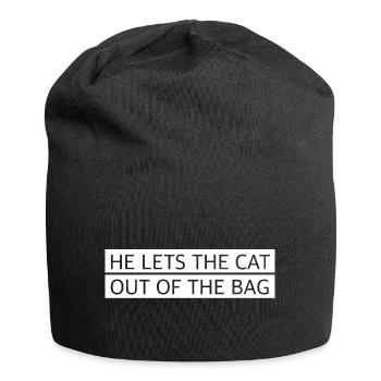 Er lässt die Katze aus dem Sack | lustige Sprüche - Jersey-Beanie - Schwarz - Vorne