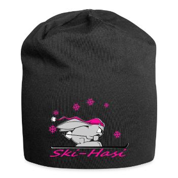 Ski Snow Cute Rabbit Ski Winter Comic Funny - Jersey Beanie - black - Front