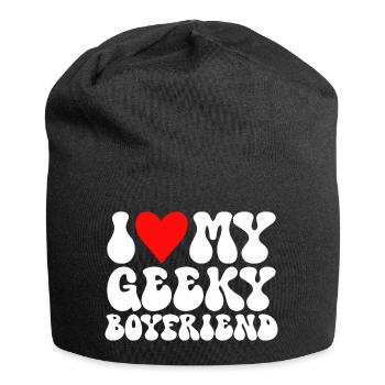 J'aime Mon Petit Ami Geek J'Adore Mon Copain Geek - Bonnet en jersey - noir - Devant