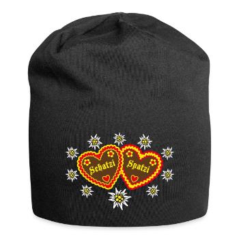 81 Lebkuchenherzen Schatzi Spatzi Verliebte Herzen - Jersey-Beanie - Schwarz - Vorne