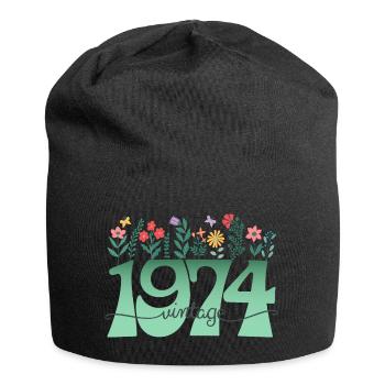 Motif Fleurs 1974 Fête Anniversaire Femme 50 Ans - Bonnet en jersey - noir - Devant