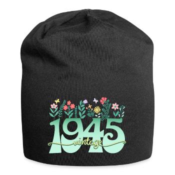 Motif Fleurs 1945 Fête Anniversaire Femme 80 Ans - Bonnet en jersey - noir - Devant
