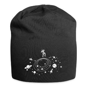 Astronaut im Weltraum | Panet, Sonne, Sterne, Mond - Jersey-Beanie - Schwarz - Vorne