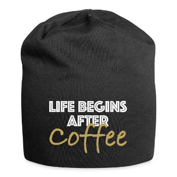 Das Leben beginnt nach dem Kaffee | Espresso - Jersey-Beanie - Schwarz - Vorne