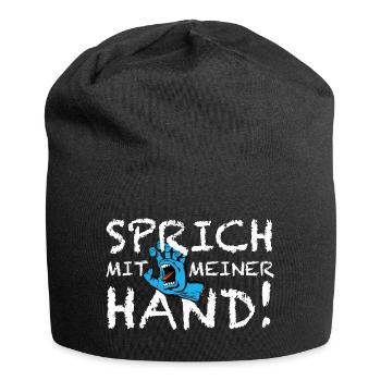 Sprich mit meiner Hand | lustige Sprüche - Jersey-Beanie - Schwarz - Vorne