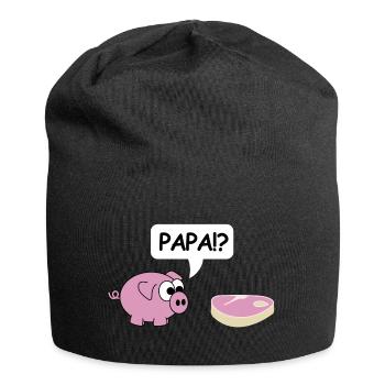 Papa | Schwein, grillen, Steak, Party - Jersey-Beanie - Schwarz - Vorne