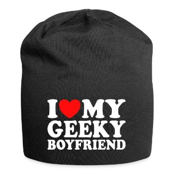 J'aime Mon Petit Ami Geek J'Adore Mon Copain Geek - Bonnet en jersey - noir - Devant