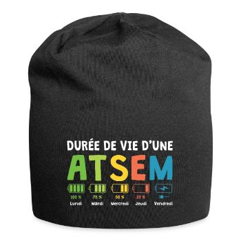 Humour Atsem Maternelle d'école fin d'année atsem - Bonnet en jersey - noir - Devant