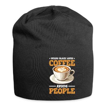 Wears Black Loves Coffee Avoids People 2 - Jersey-Beanie - Schwarz - Vorne