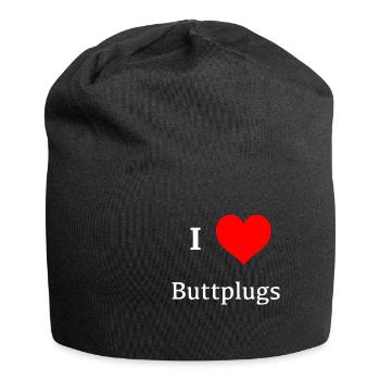 i love buttplugs heart red love buttplug - Jersey Beanie - black - Front