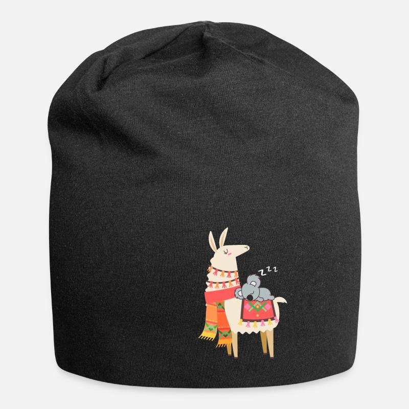Cute Koala Sleeping On Llama Gift - Jersey Beanie - black