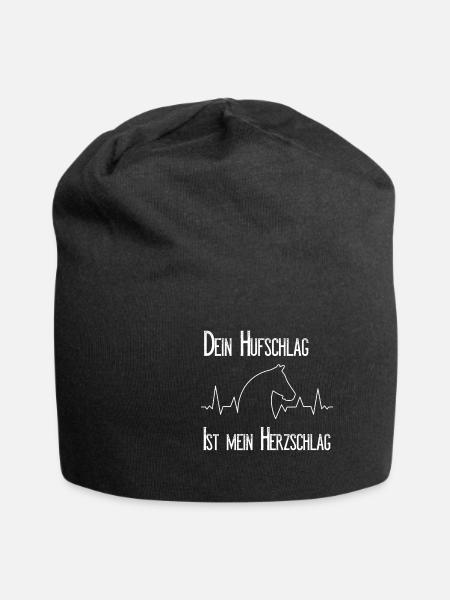 Pferde Herzschlag Pferdekopf Heartbeat Geschenk - Jersey-Beanie - Schwarz