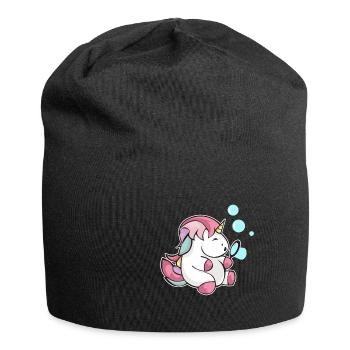 Unicorn soap bubbles blowing glitter child gift - Jersey Beanie - black - Front