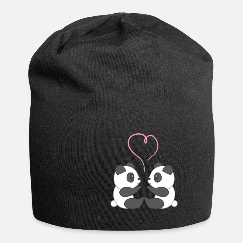 Pandabär - Panda - Pandafan - Herz - Liebe - Jersey-Beanie - Schwarz