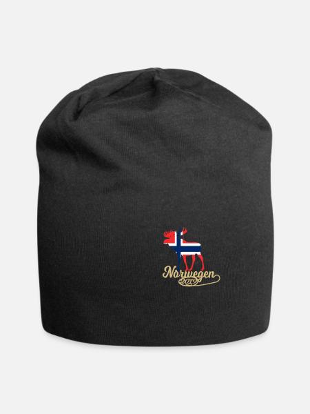 Elch Norwegen Flagge Urlaub Geschenk 2019 - Jersey-Beanie - Schwarz